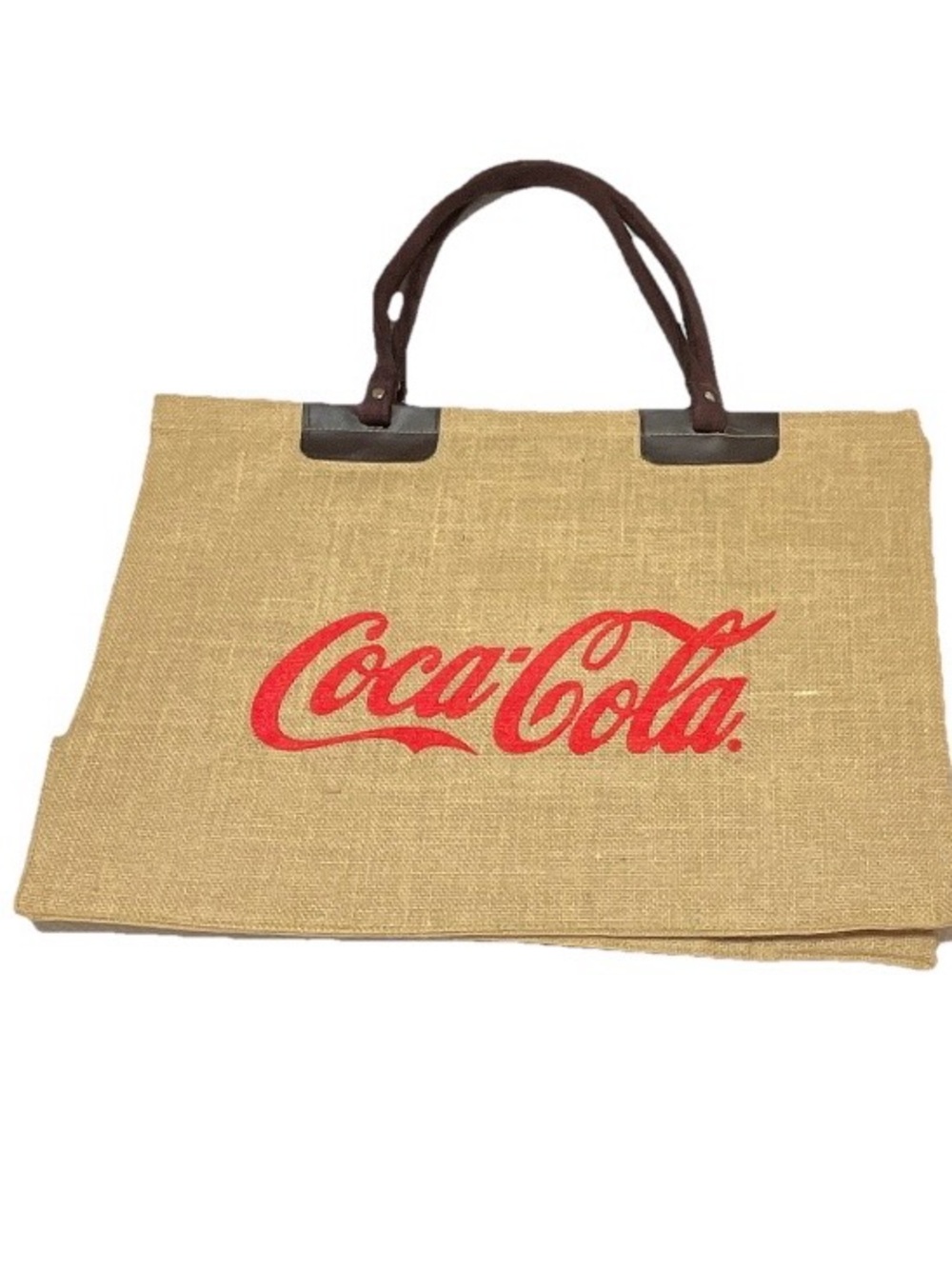 Coca-Cola Natural Tan Tote with Red Logo and Brown Handles